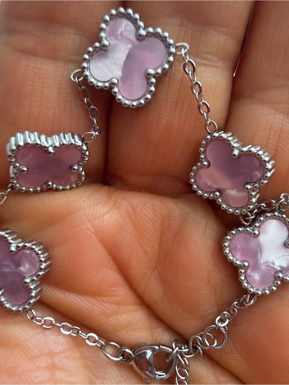 Light purple 

& Silver Charm Bracelets adjustable 18 k gold plated